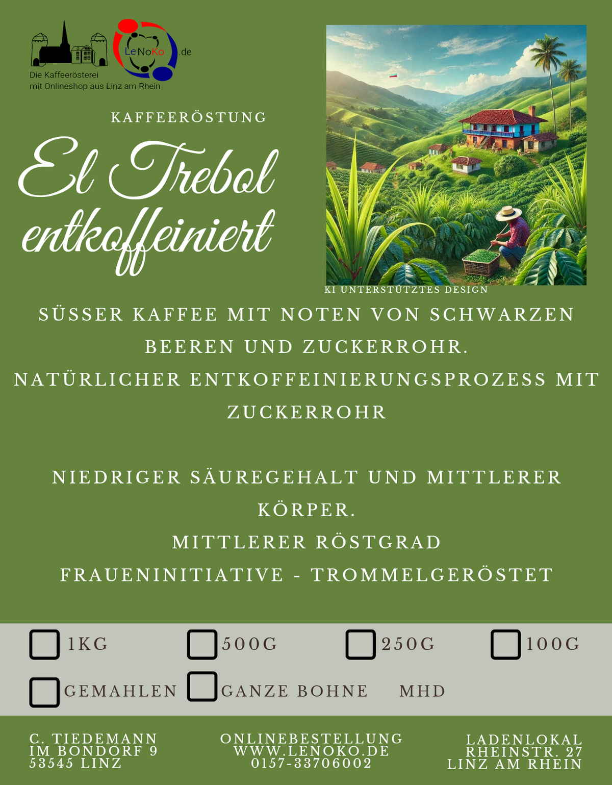 Entkoffeinierter Kaffee El Trebol